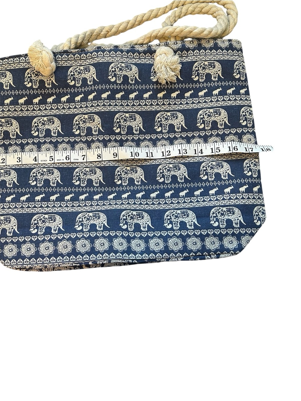 New Navy & Cream Elephant Print Rope-Handle Tote Bag - Picture 4 of 6